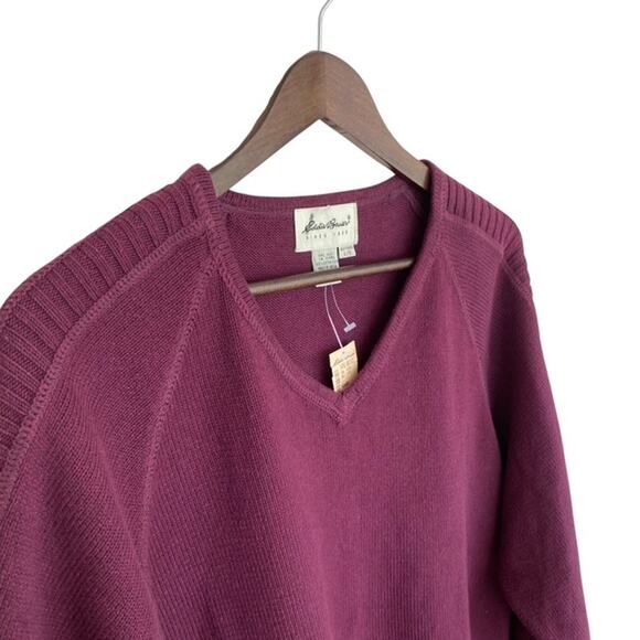 Eddie Bauer Burgundy V-Neck Cotton Sweater - XL - NWT - Picture 2 of 4